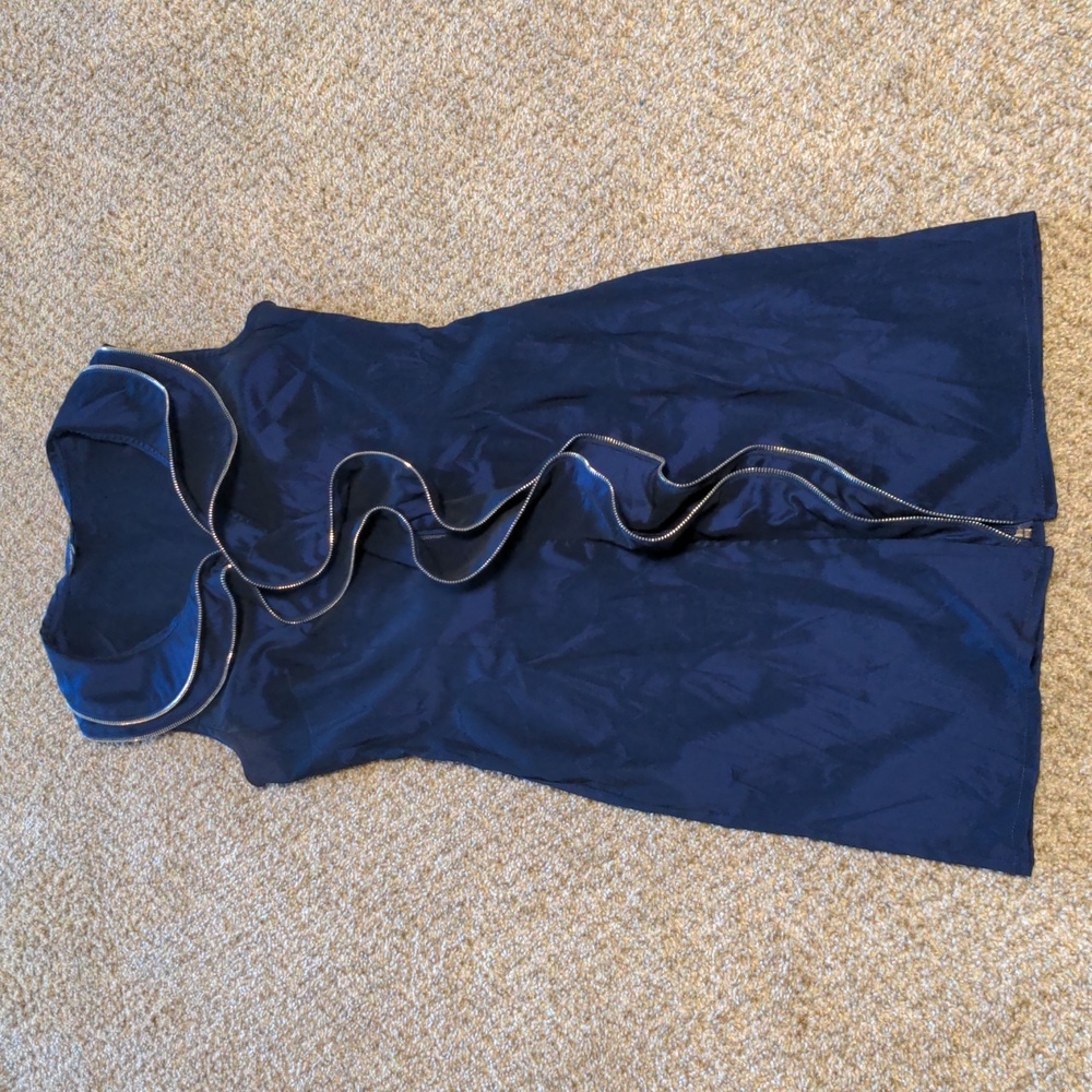 Samuel Dong Navy Blue Dress with Ruffle Detail